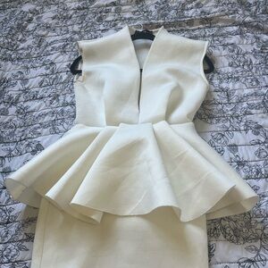 AKIRA Asymmetrical Cream Peplum Dress